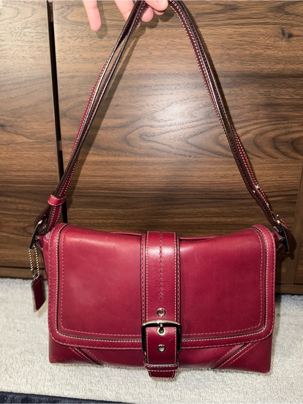 Y2K Vintage Coach Burgundy Hamptons Buckle Shoulder Bag